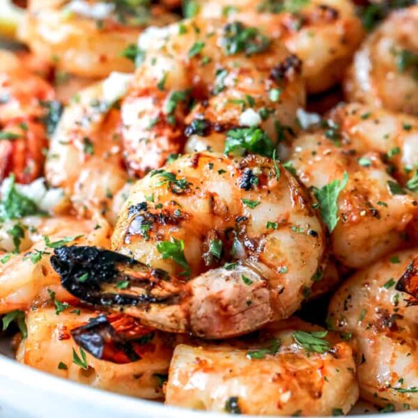 Prawns in Grilled Garlic Butter with Green Salad or Grilled Potato or Rice Salad
