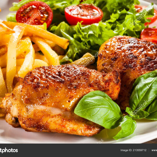 Roasted Chicken Drumstick With French Fries & Salad