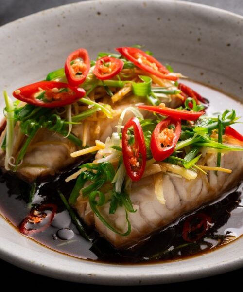 Fish with Oyster Sauce With Rice & Salad